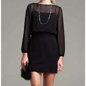 Banana Republic Black Sheer Long-Sleeve Mini Dress Sz 6 Lined Versatile